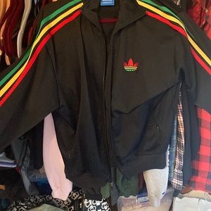 Adidas Zip-up Rasta Striped Sweater L